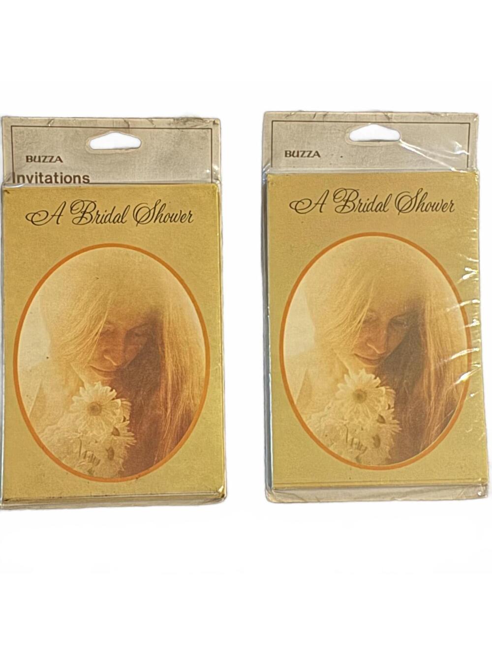 Vtg 70s Buzza Bridal Shower Invitations 16 CardsNOS Sealed Retro Boho Floral